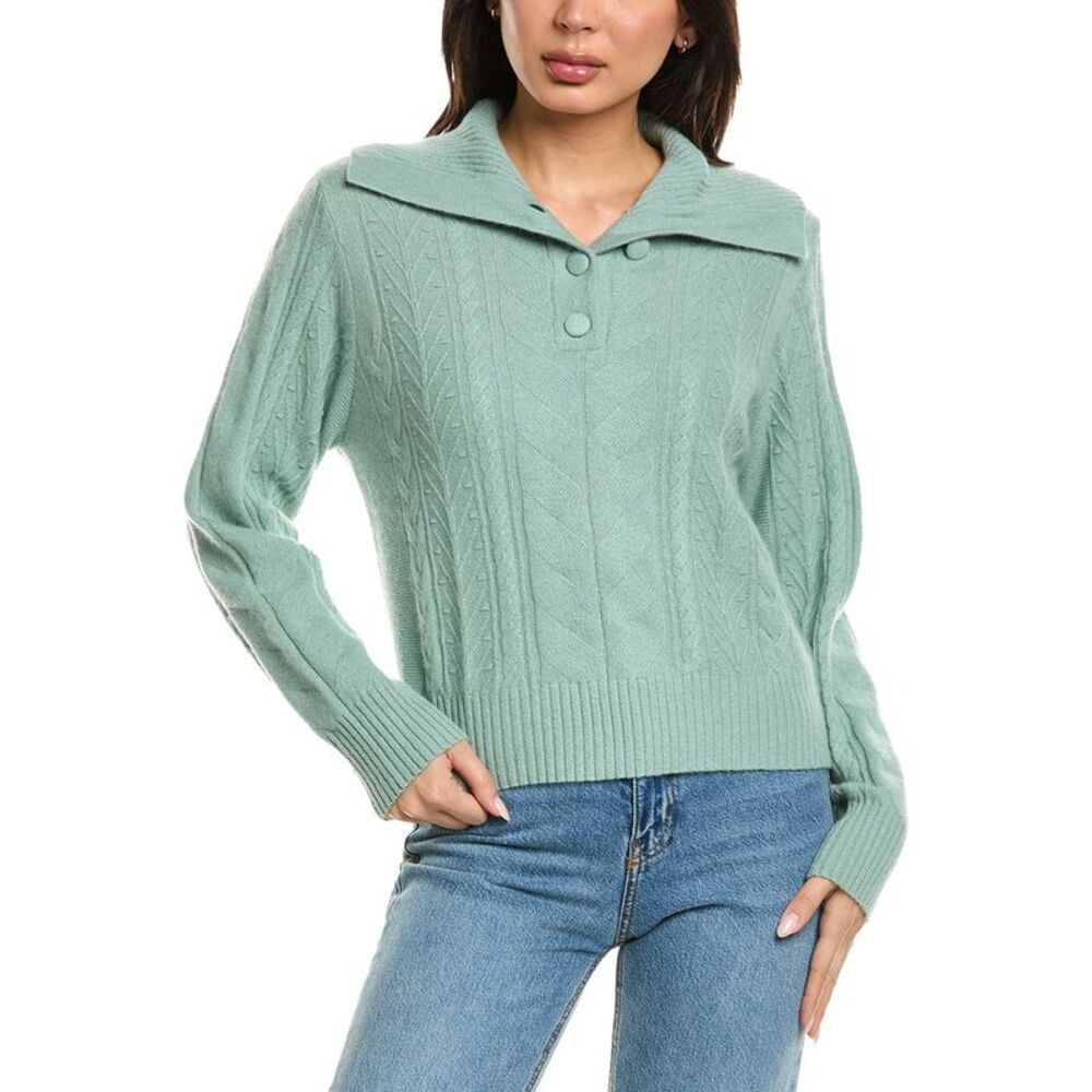 Brodie Cashmere Womens  Mixed Cable Collared Button Up 100% Cashmere Polo
